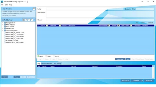 Costpoint Test Runner Main Screen